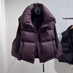 立领短款 字母贴标加厚小个子外套 白鸭绒羽绒服马甲背心女2025新款