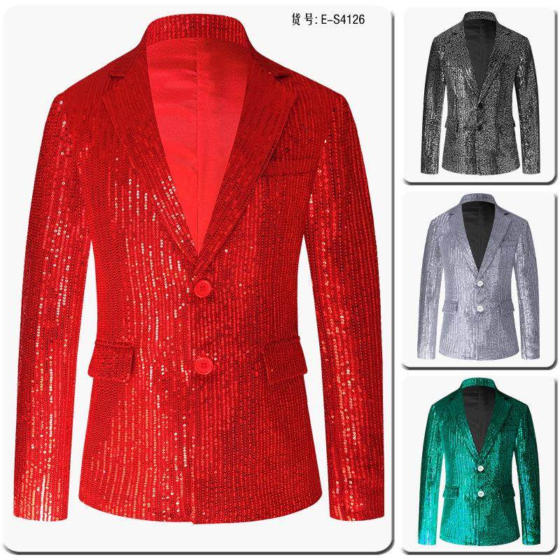 男士小亮片西装演出服夜店男歌手DJ舞台装演出服礼服纯色亮片外套