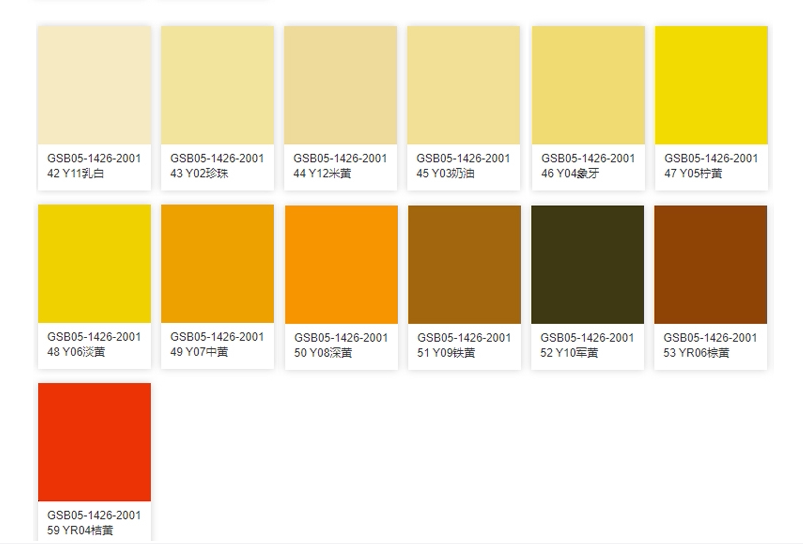 三和gsby07中黄y08深黄乳白y04象牙色y11乳白色国标色卡自动喷漆