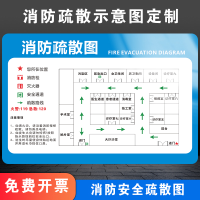消防安全应急疏散逃生路线示意图指示牌工厂企业四色风险分布平面