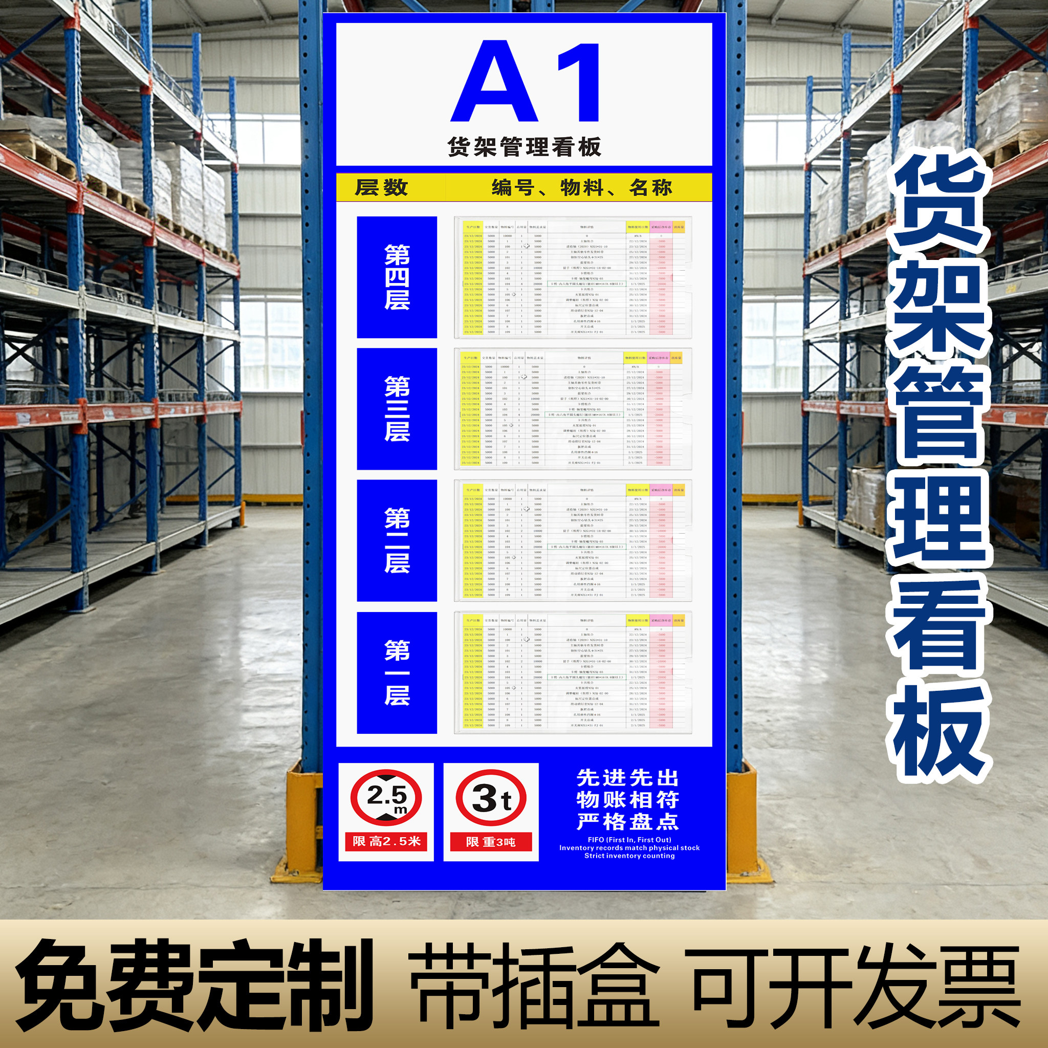 仓库管理看板标识牌货架车间物料分区管理看板库存仓储管理信息栏定位