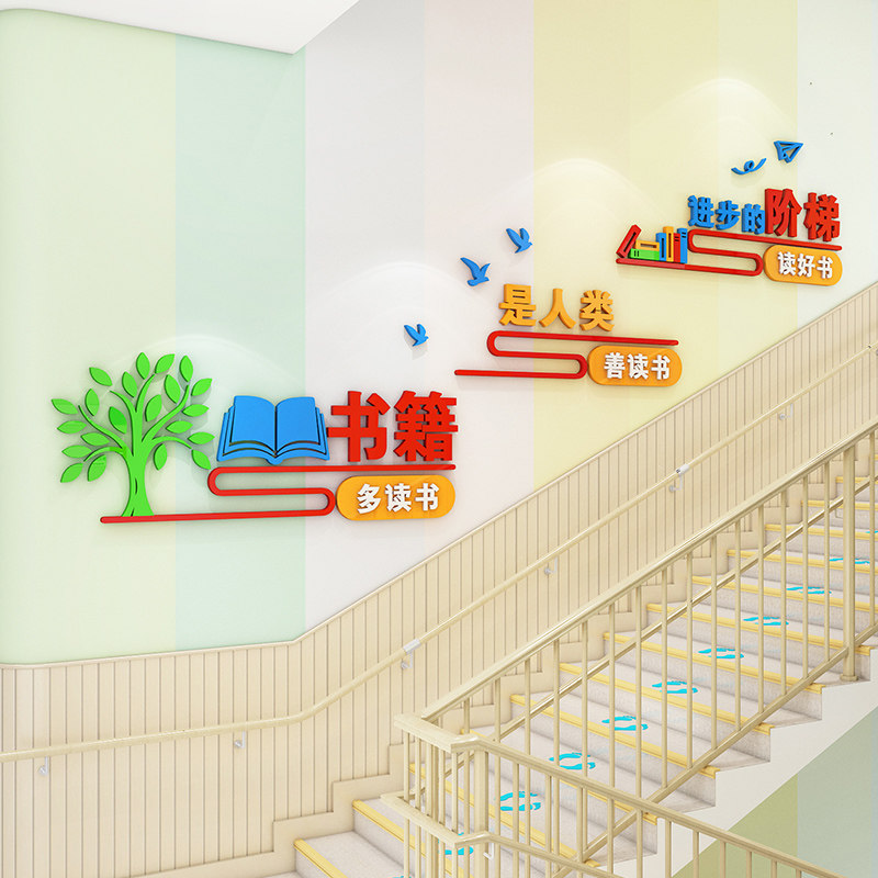 图书角布置装饰教室班级文化墙贴纸楼梯小学幼儿园环创阅览图书室