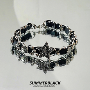 黑姑姑饰品chocker重工黑色皮质编织项圈星星项链脖子配饰颈链女