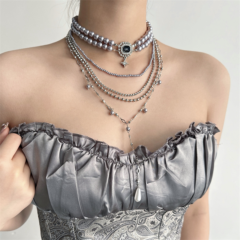 珍珠锆石流苏项链女颈链choker