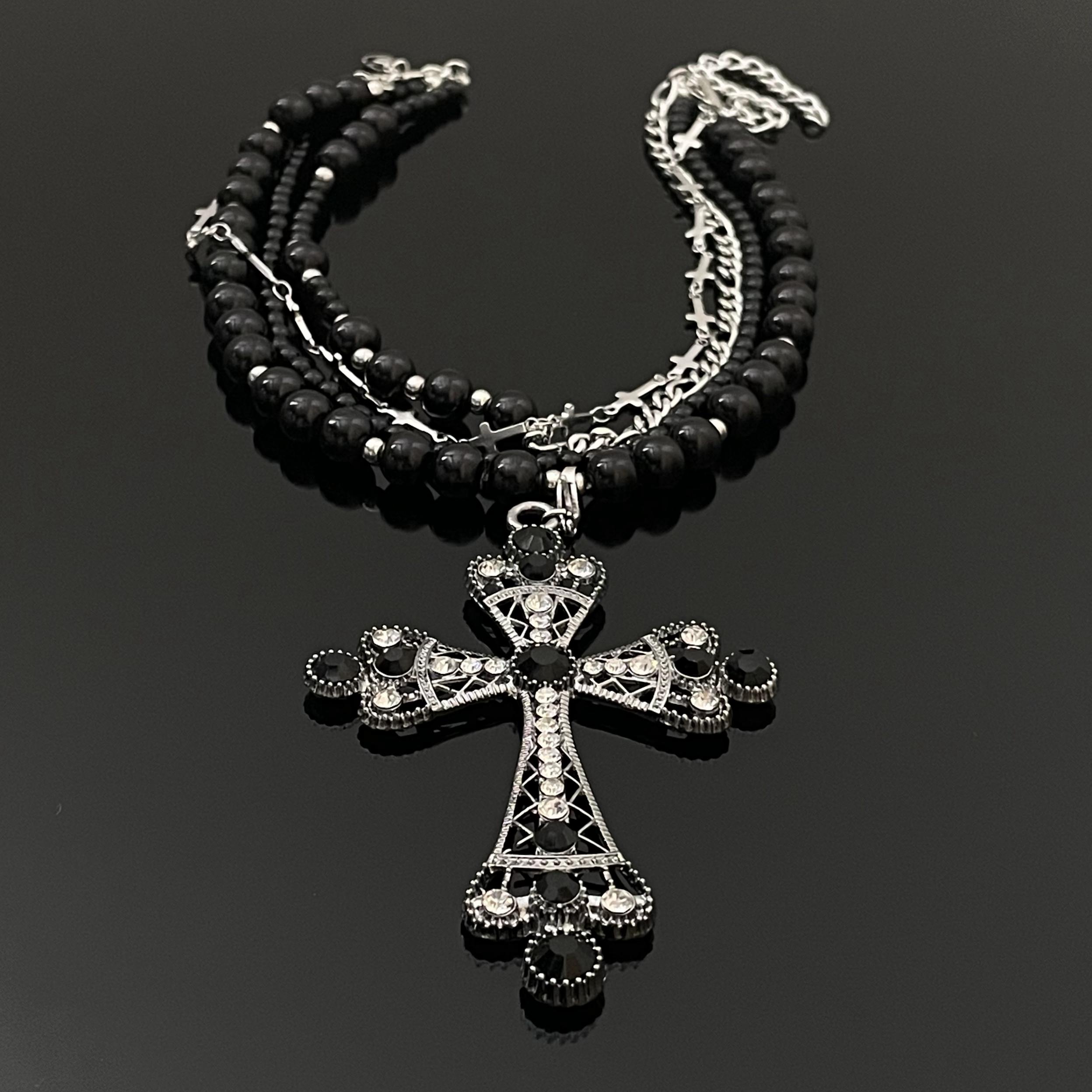暗黑十字架串珠项链锁骨链