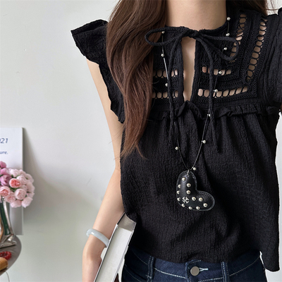 暗黑辣妹风y2k长款爱心圆珠项链