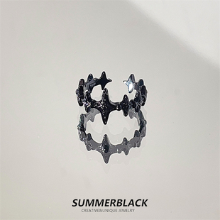 黑色星星戒指女轻奢高级感小众设计食指戒素圈指环2024新款爆款