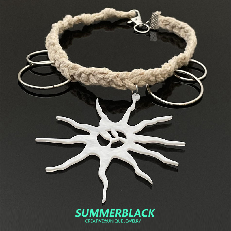 白色太阳布艺圆环项链