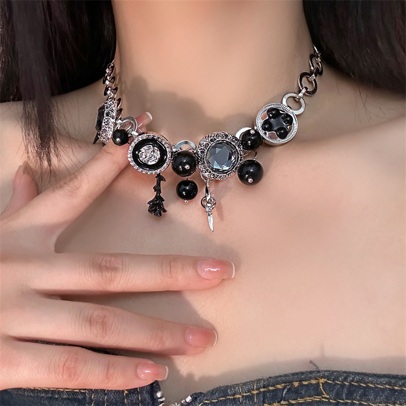 黑色记忆纽扣星星项链