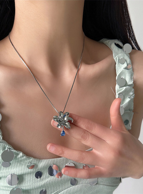轻奢小众鸢尾花水滴吊坠锁骨链