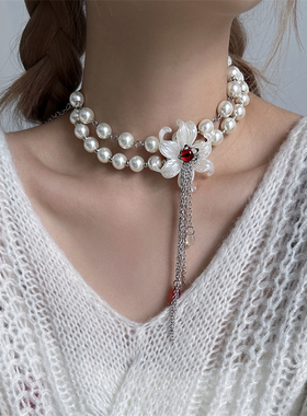 法式奢华鸢尾花恶魔眼珍珠项链