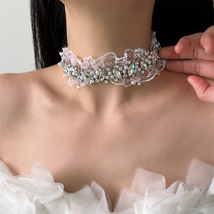 仙女风闪钻珍珠蕾丝choker项链女2026年新款个性设计感时尚脖颈链