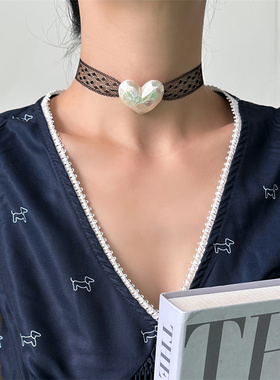 纯欲蕾丝爱心choker项链百搭