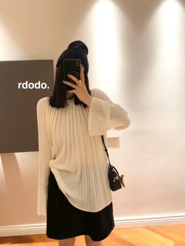 Rdodo自线纸片人仙女重工压褶超细莱赛尔天丝前后穿针织套头上衣