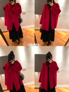 Rdodo自线 新年专属row奢风本命rich红色山羊绒高支羊毛斗篷大衣