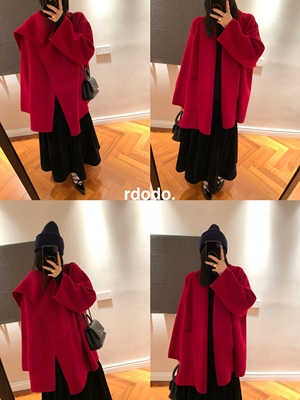 Rdodo自线 新年专属row奢风本命rich红色山羊绒高支羊毛斗篷大衣