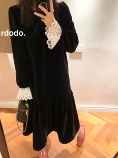 Rdodo自线财阀大小姐升级版 口蕾丝日本不粘毛丝绒连衣裙 可拆卸袖