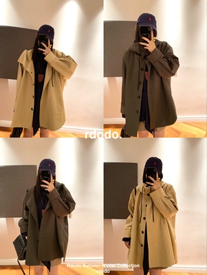 Rdodo自线 英国风斗篷式宽松慵懒高奢防水面料休闲外套连帽风衣