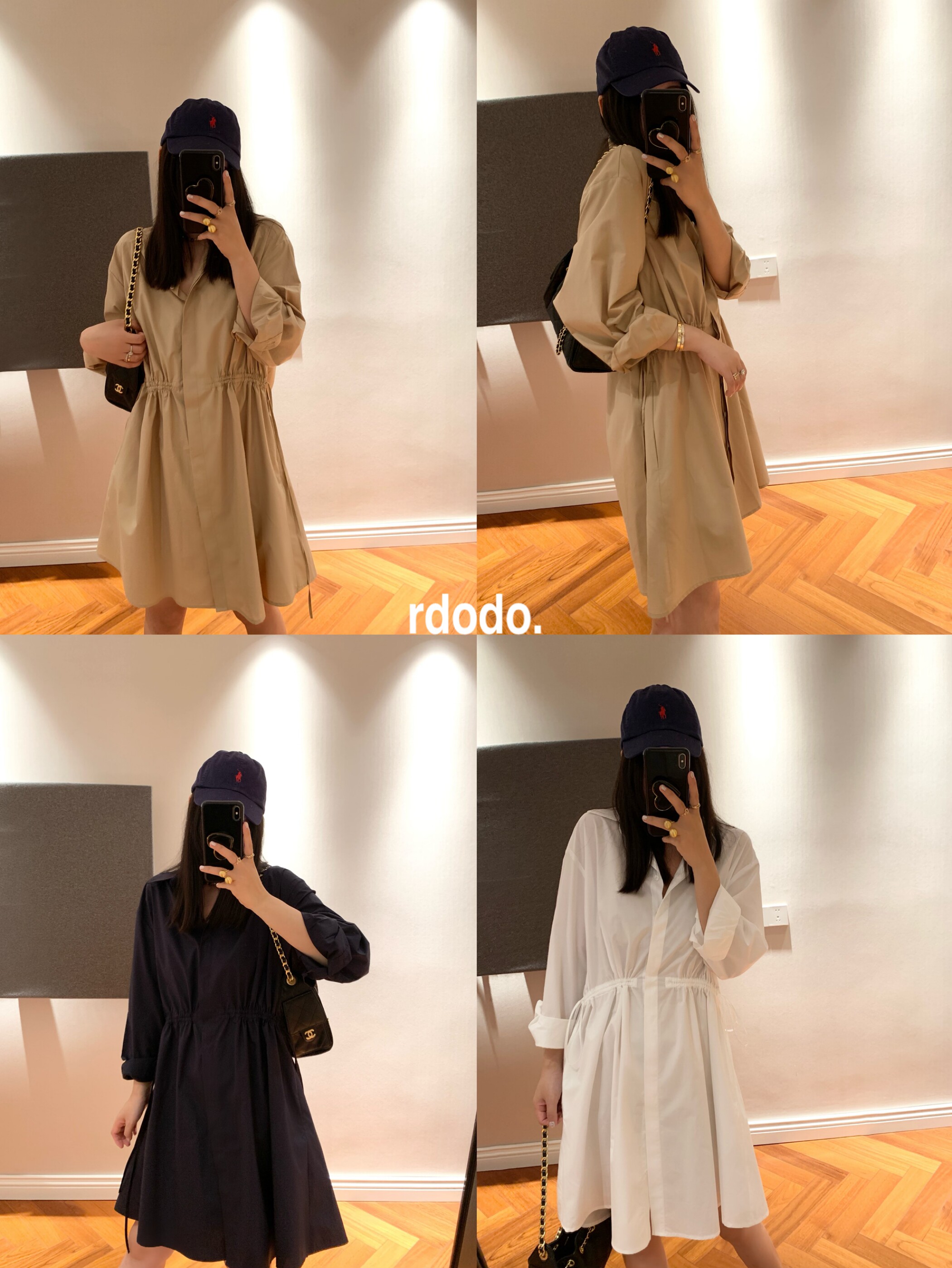 Rdodo自线老钱新贵高智感显瘦夏日柔棉抽绳长袖衬衫式连衣裙短款