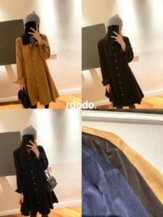 Rdodo RL拉夫老钱新贵秋冬高智感灯芯绒A字柔棉衬衫式连衣裙短款