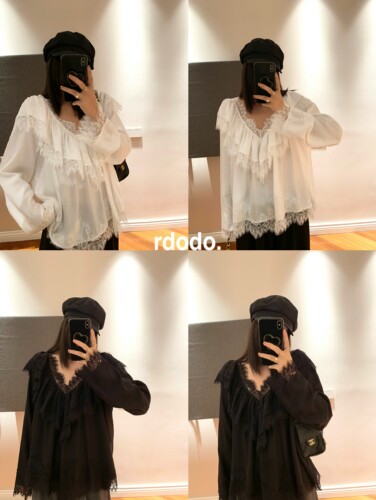 Rdodo太仙太美梦幻法式浪漫睫毛蕾丝克洛伊贵气长袖仙女衬衫上衣