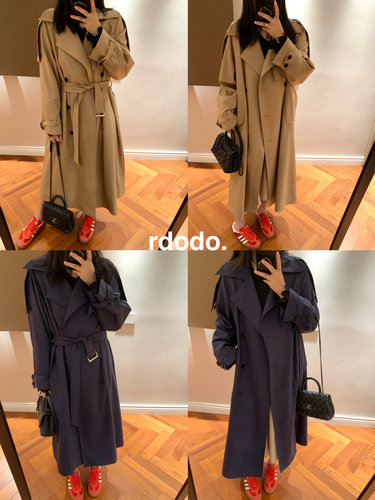 Rdodo自线 row英伦高端意大利进口面料双排扣肩章牛角扣长款风衣