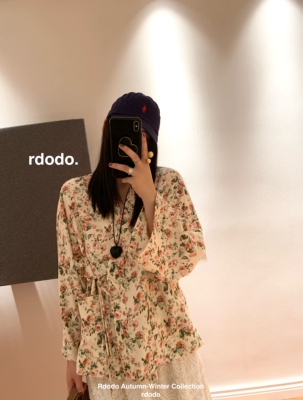 Rdodo自线 奥斯汀微醺粉玫瑰交叉绑带浪漫法式文艺衬衫开衫上衣