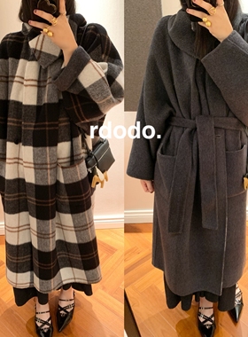 Rdodo自线两面穿H家不对称衣领老钱腔调高支羊绒羊毛系带爱马大衣