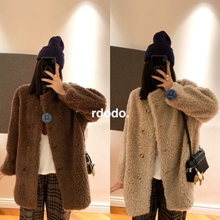 Rdodo自线 一件过冬卷毛泰迪澳洲美丽诺全羊毛大衣皮草外套厚款