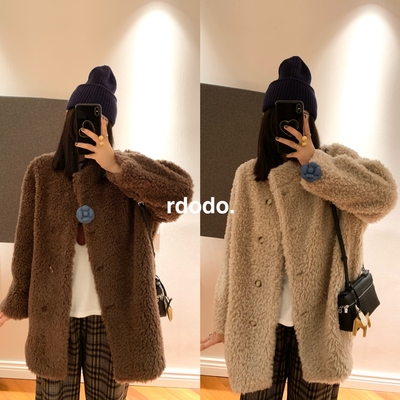 Rdodo自线 一件过冬卷毛泰迪澳洲美丽诺全羊毛大衣皮草外套厚款