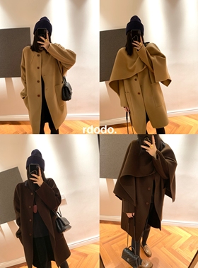 Rdodo自线 row静奢风送大围巾披肩两件套高支山羊绒羊毛茧型大衣
