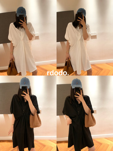 Rdodo自线 时髦慵懒贵气感纽结交叉天丝亚麻显瘦短袖衬衣连衣裙