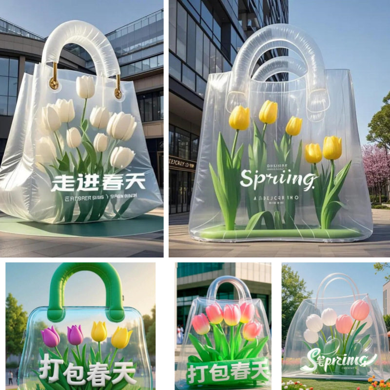充气网红透明PVC包包花朵气模市集大型打包春天户外展览创意美陈