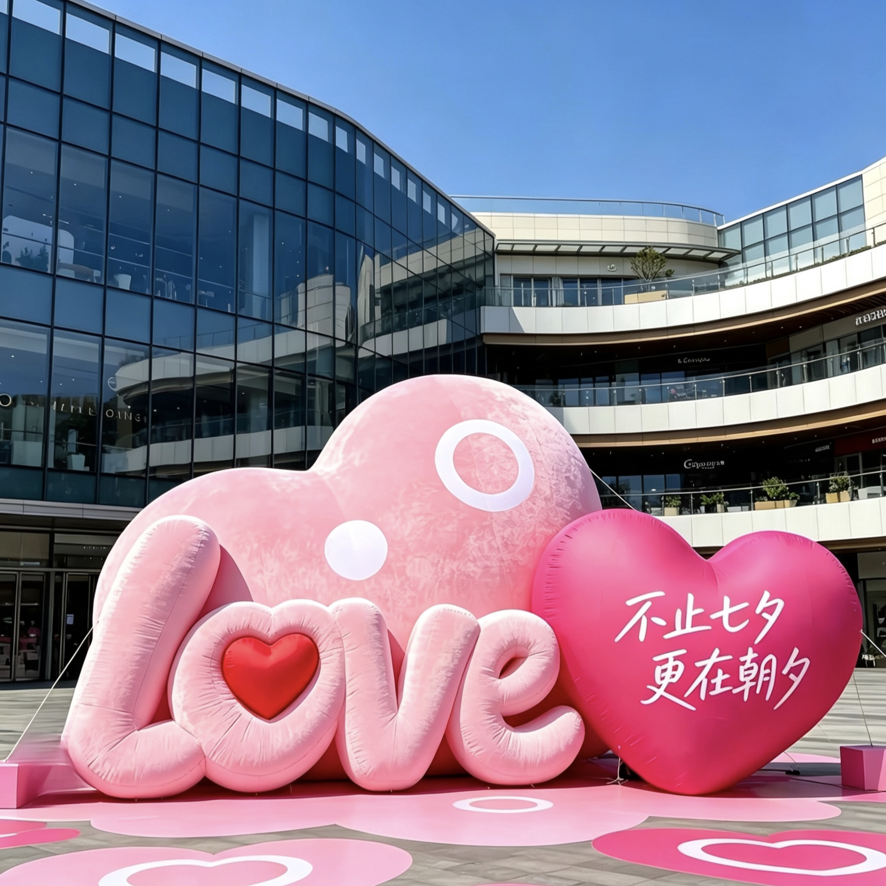七夕LOVE爱心充气气模 商场户外粉色心形美陈 情人节商圈打卡道具