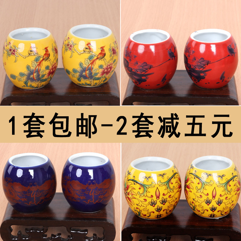 蜡嘴陶瓷鸟食罐腰鼓食碗