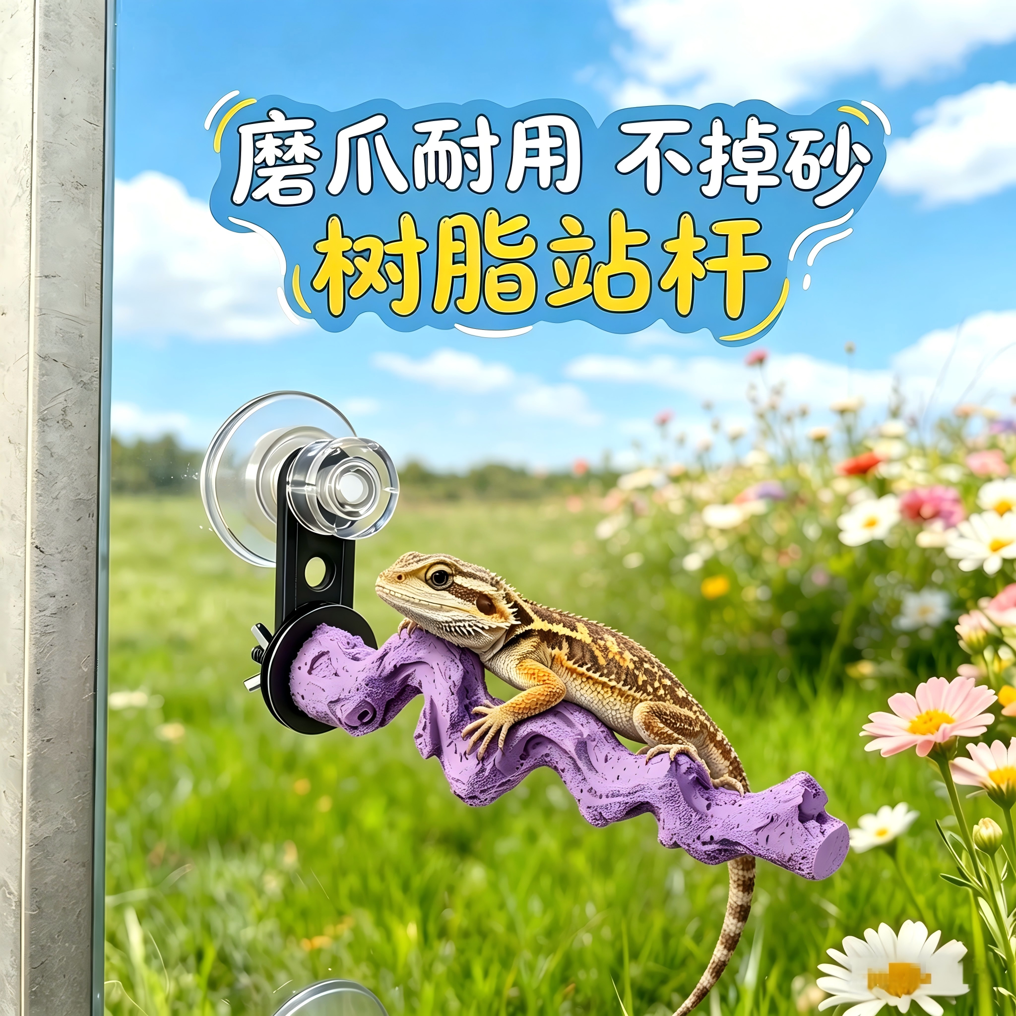 睫角守宫专用吸盘攀爬棒环保树脂磨砂树枝爬虫缸壁挂晒台用品站杆