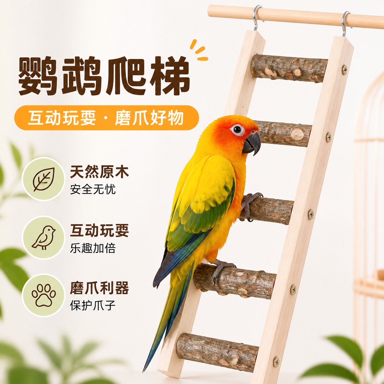 鹦鹉爬梯云梯鸟笼装饰配件大全玄凤虎皮牡丹鹦鹉玩具花椒木梯子图片
