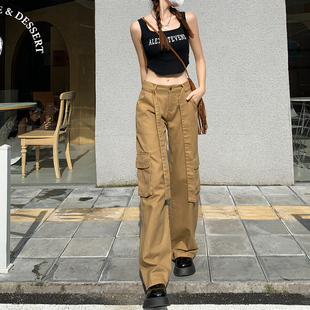 ins潮设计感小众阔腿拖地裤 美式 女夏高腰宽松2025新款 工装 牛仔裤