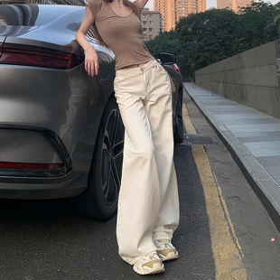 子 白色微喇牛仔裤 女夏季 薄款 高腰显瘦小个子广州新塘不贴腿喇叭裤