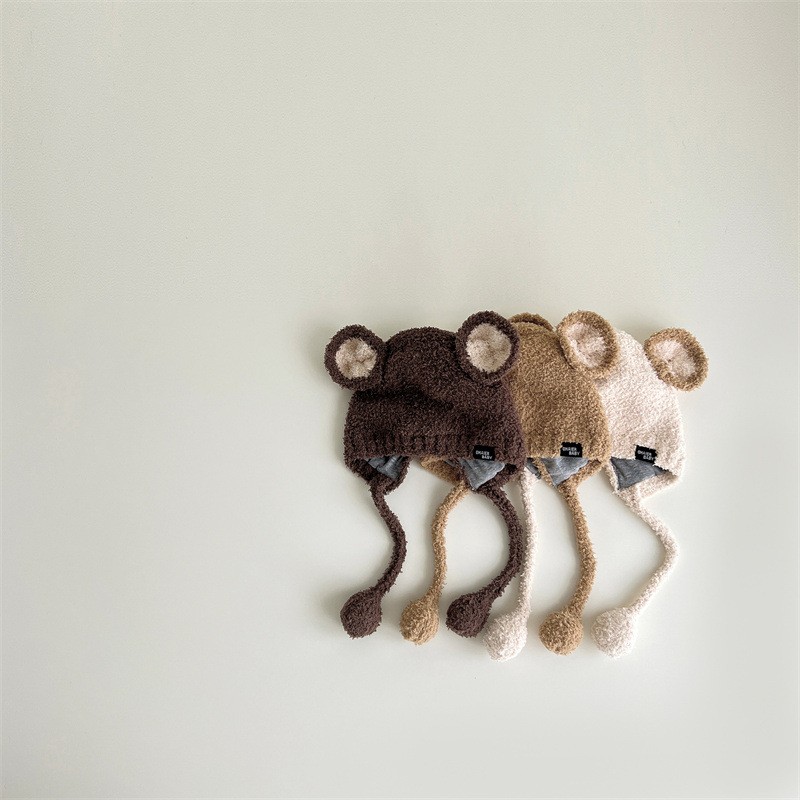 韩国婴儿帽子秋冬新款可爱超萌ins手工宝宝保暖护耳帽儿童毛线帽