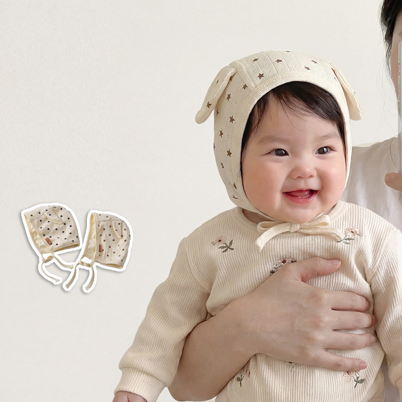 韩国婴儿帽子春秋季ins可爱囟门小月龄防风护耳帽新生儿宝宝胎帽