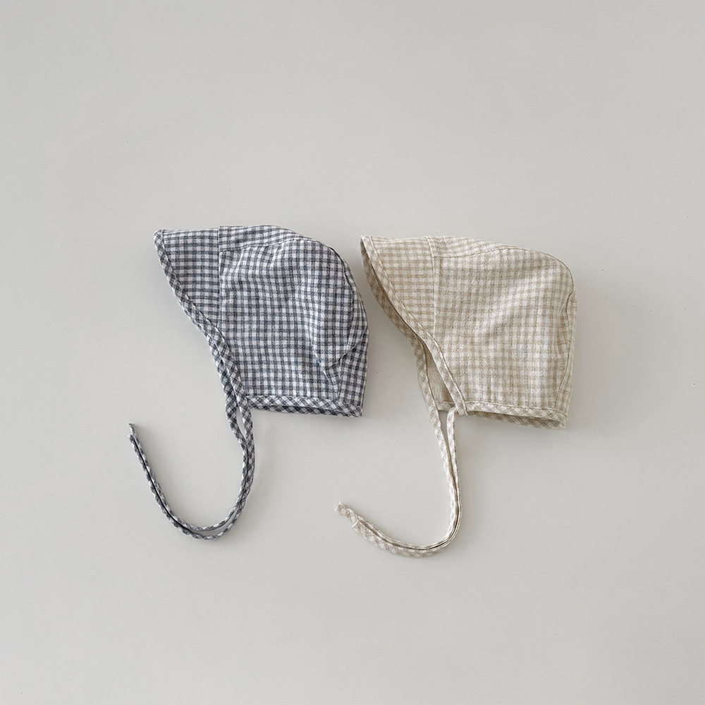 韩国宝宝帽子春秋新款格子萝莉帽婴幼儿宫廷帽防晒遮阳儿童护耳帽