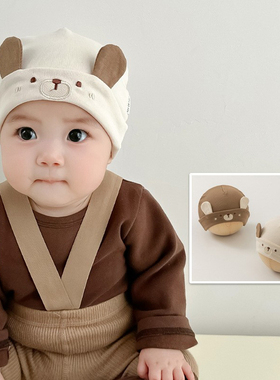 韩国婴儿帽子ins2024时尚可爱超萌纯棉新生儿护囱门帽宝宝胎帽