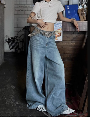 欧美式vibe大码复古高腰牛仔裤子