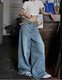 vibe大码 复古高腰牛仔裤 女2025年新款 欧美式 直筒宽松坠感拖地裤 潮