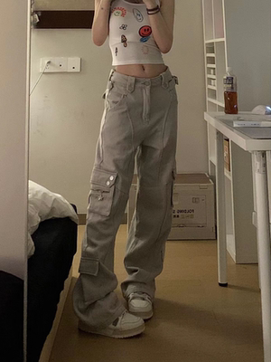 高街vibe美式水洗多口袋牛仔裤子