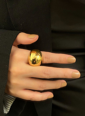 GWE高级感个性夸张欧美ins风光面几何弧度BV钛钢戒指时髦百搭指环