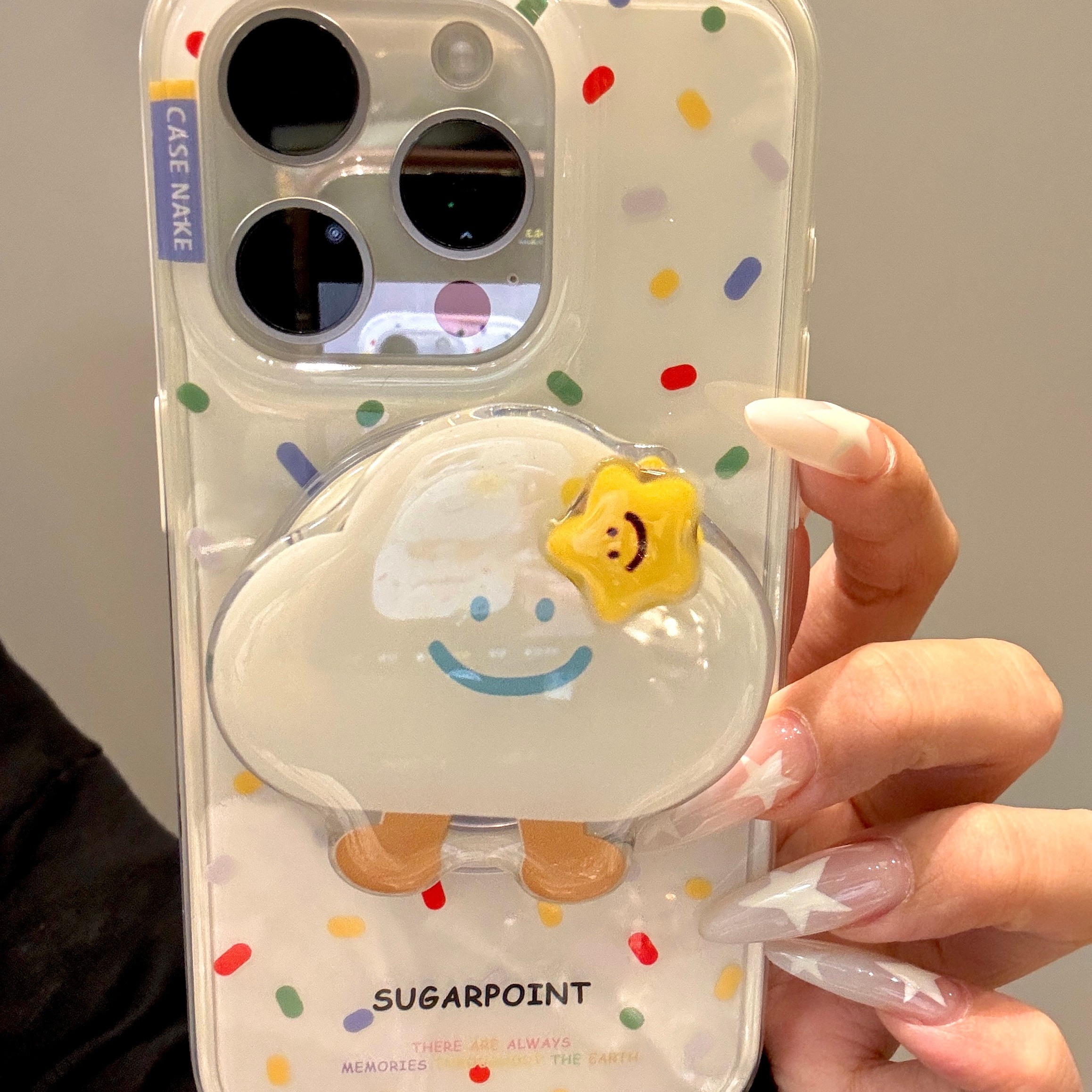 可爱彩色点点星星笑脸云朵支架适用iphone16prom苹果15手机保护壳