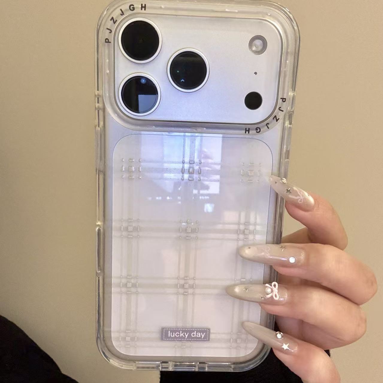 韩系ins透色格纹适用ihone17promax苹果16pro手机壳15p新款水晶壳