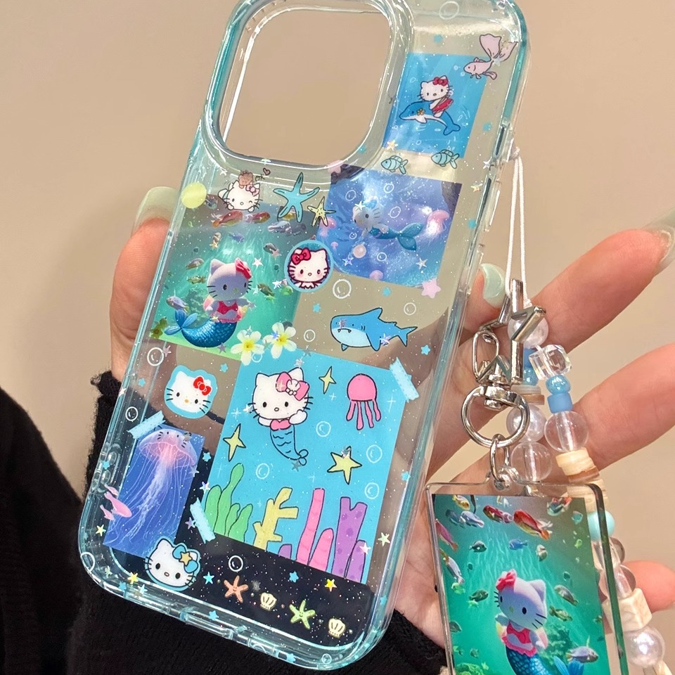 创意海洋美人鱼猫咪水母适用iphone16promax苹果15p手机壳14新款